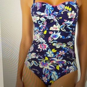 Anne Cole Blue Floral Holiday Twist One Piece Swimsuit.